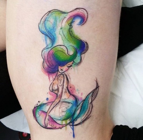 600x588 60 Awesome Watercolor Tattoo Designs - Watercolor Guitar Tattoo