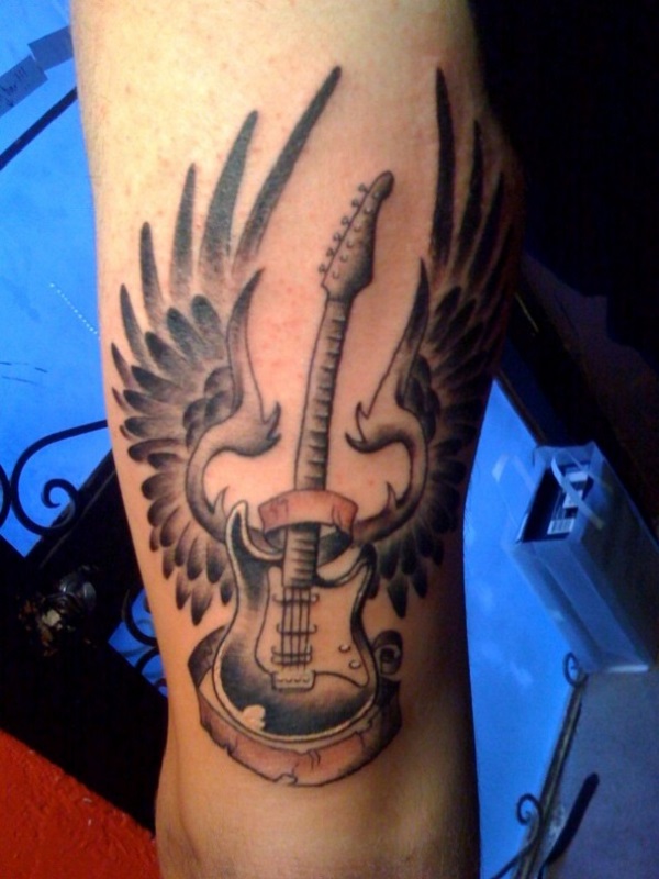 600x800 60 Inspirational Guitar Tattoos - Watercolor Guitar Tattoo