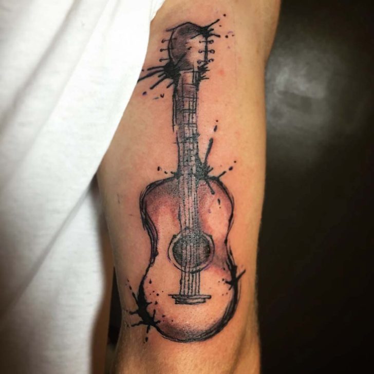 728x728 Acoustic Guitar Tattoo On Tricep Best Tattoo Ideas Gallery - Watercolor Guitar Tattoo
