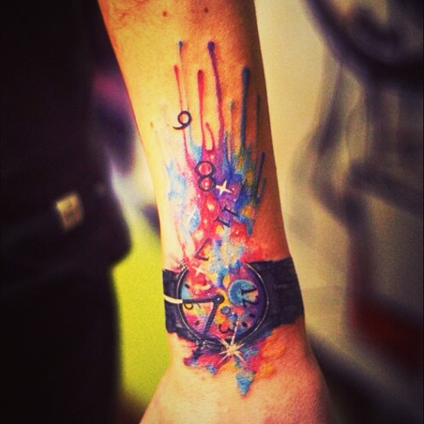 612x612 Lovely Watercolor Arm Tattoo Design - Watercolor Guitar Tattoo