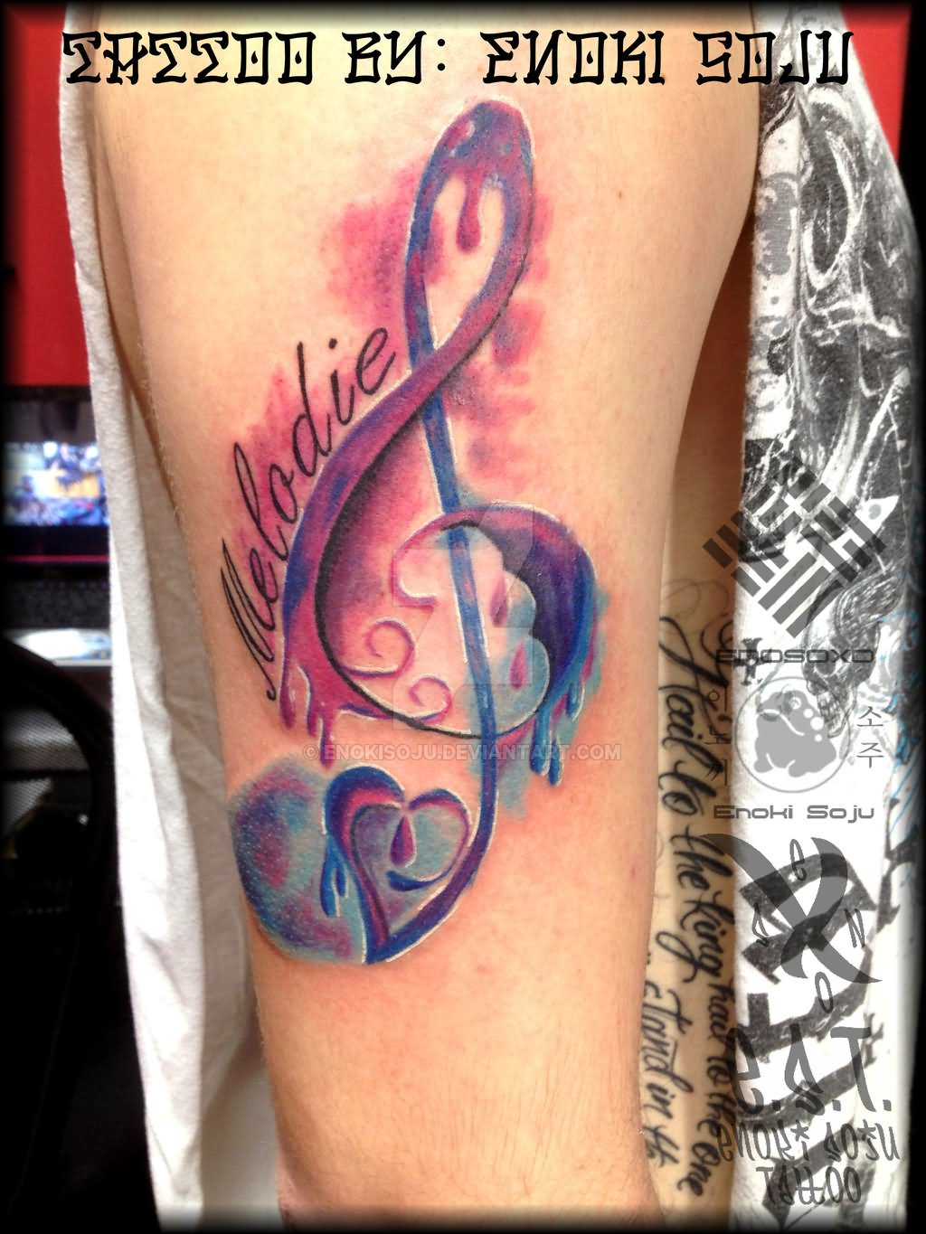 1024x1365 Watercolor Guitar Tattoo On Forearm By Javi Wolf - Watercolor Guitar Tattoo