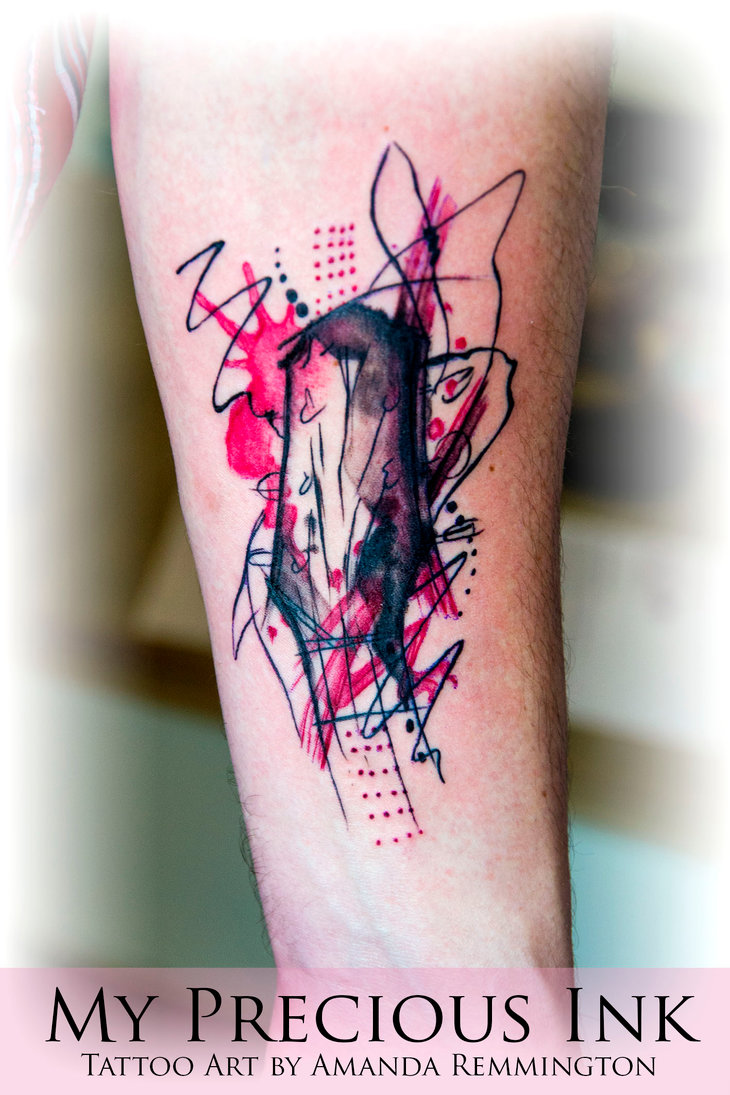730x1095 Watercolor Guitar Tattoo By Mentjuh - Watercolor Guitar Tattoo