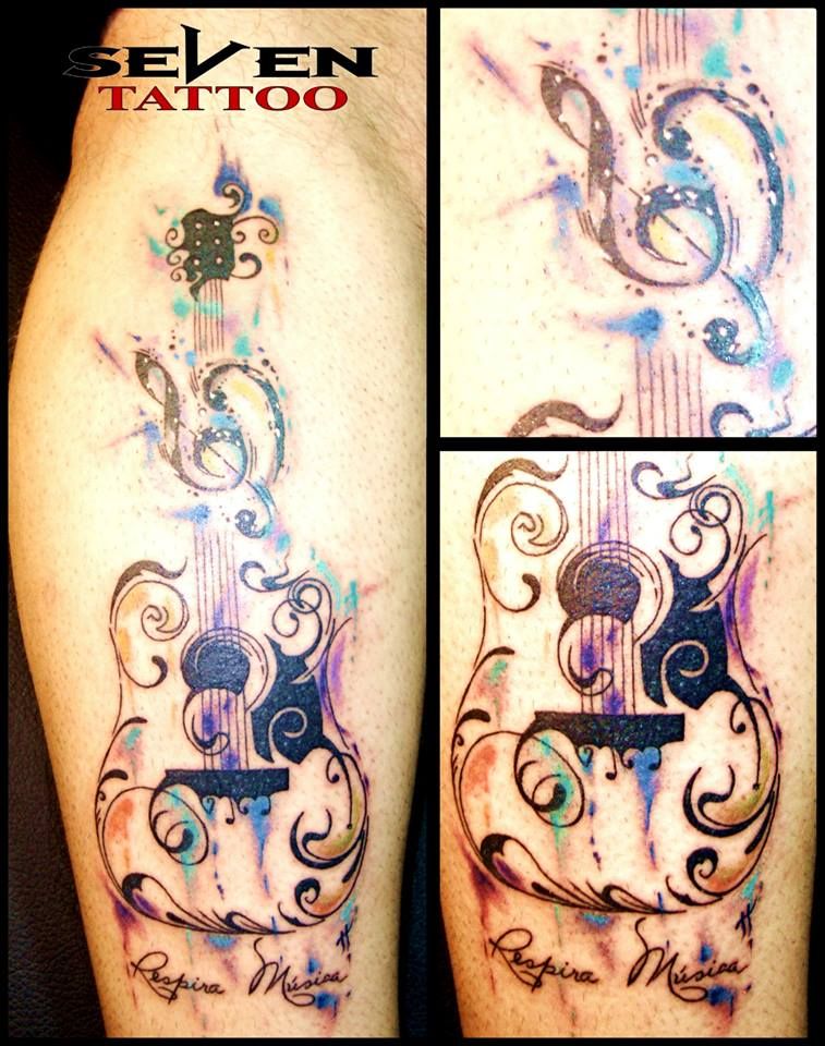 757x960 Watercolor Music Guitar In Seven Tattoo Leiria Edge - Watercolor Guitar Tattoo