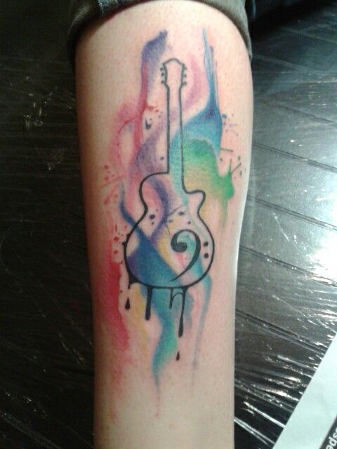 480x640 Watercolor Guitar Tattoo. I Want To Get Something Like This On My - Watercolor Guitar Tattoo