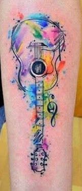161x375 Beautiful Guitar Down In Water Colors Sweet Ink - Watercolor Guitar Tattoo