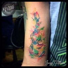 236x236 Black Watercolor Guitar Tattoo - Watercolor Guitar Tattoo