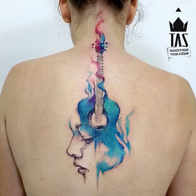 640x640 21inkedd Guitar Tattoo By Rodrigo Tas - Watercolor Guitar Tattoo