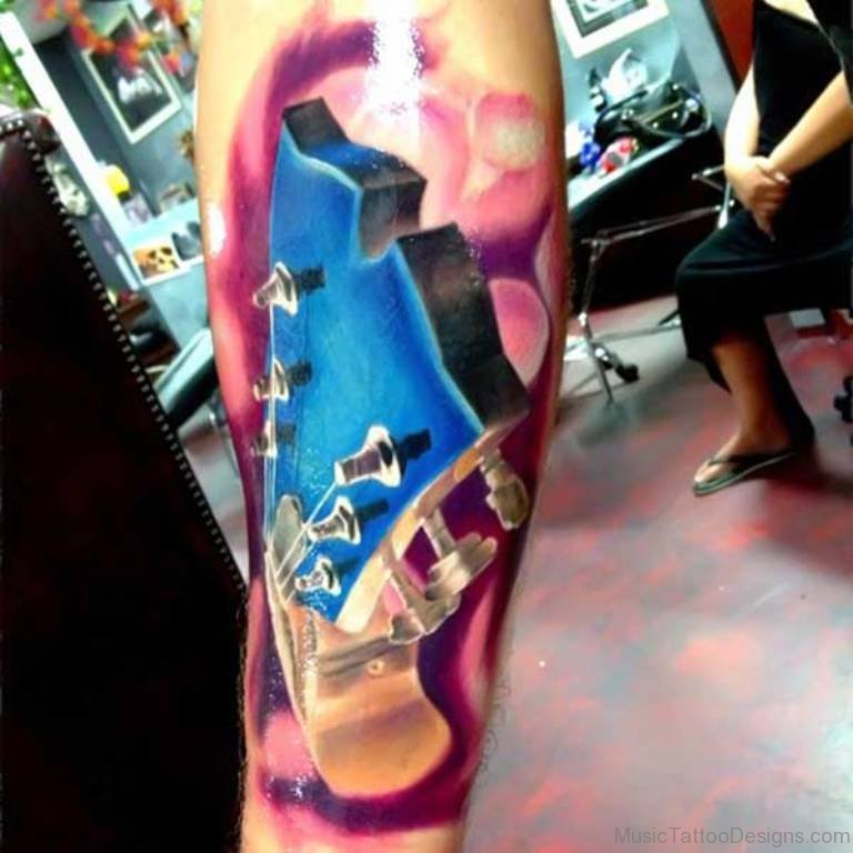 768x768 55 Elegant Guitar Tattoos - Watercolor Guitar Tattoo