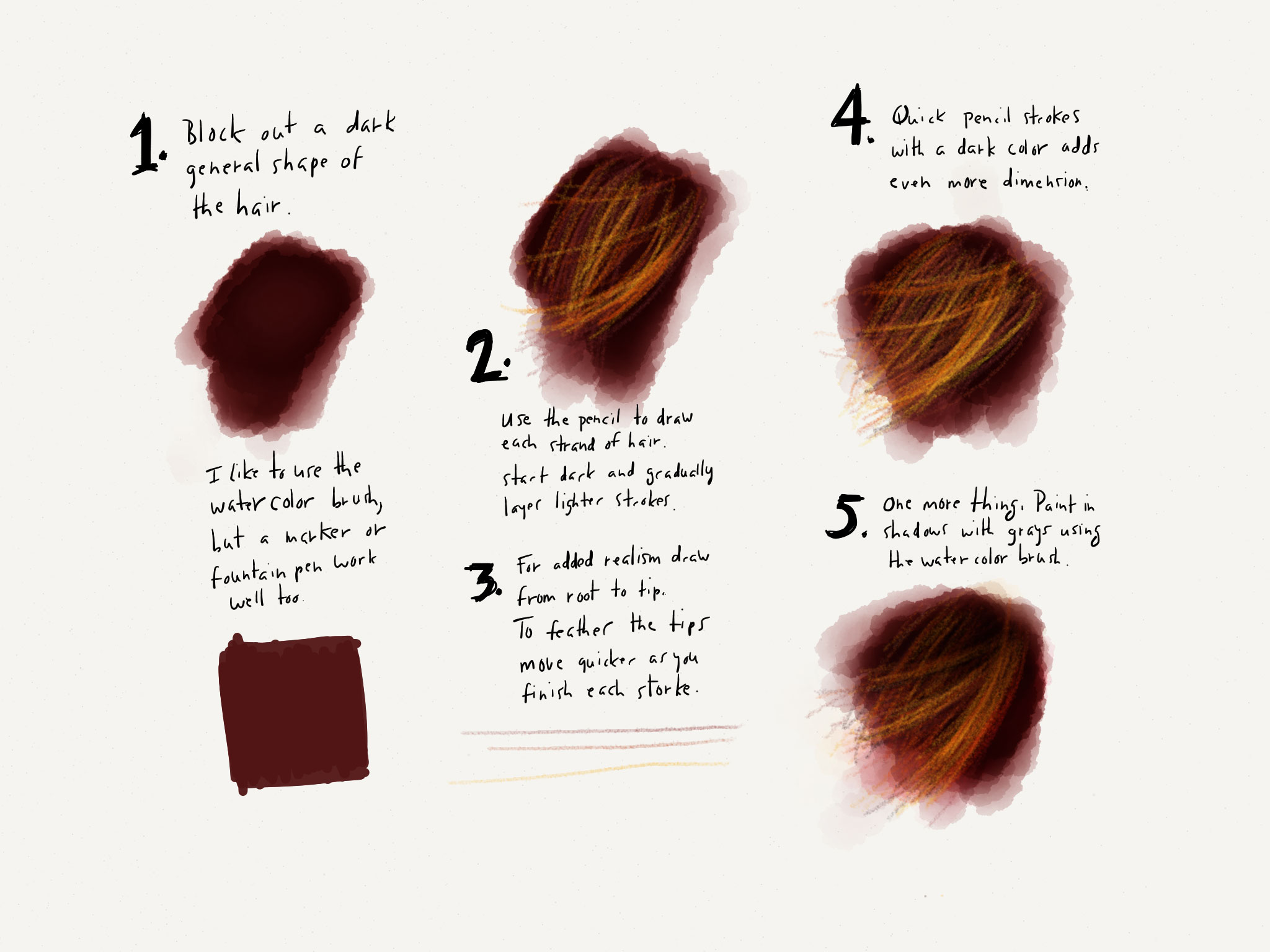2048x1536 How To Draw Realistic Hair With Paper By Fiftythree Made Mistakes - Watercolor Hair