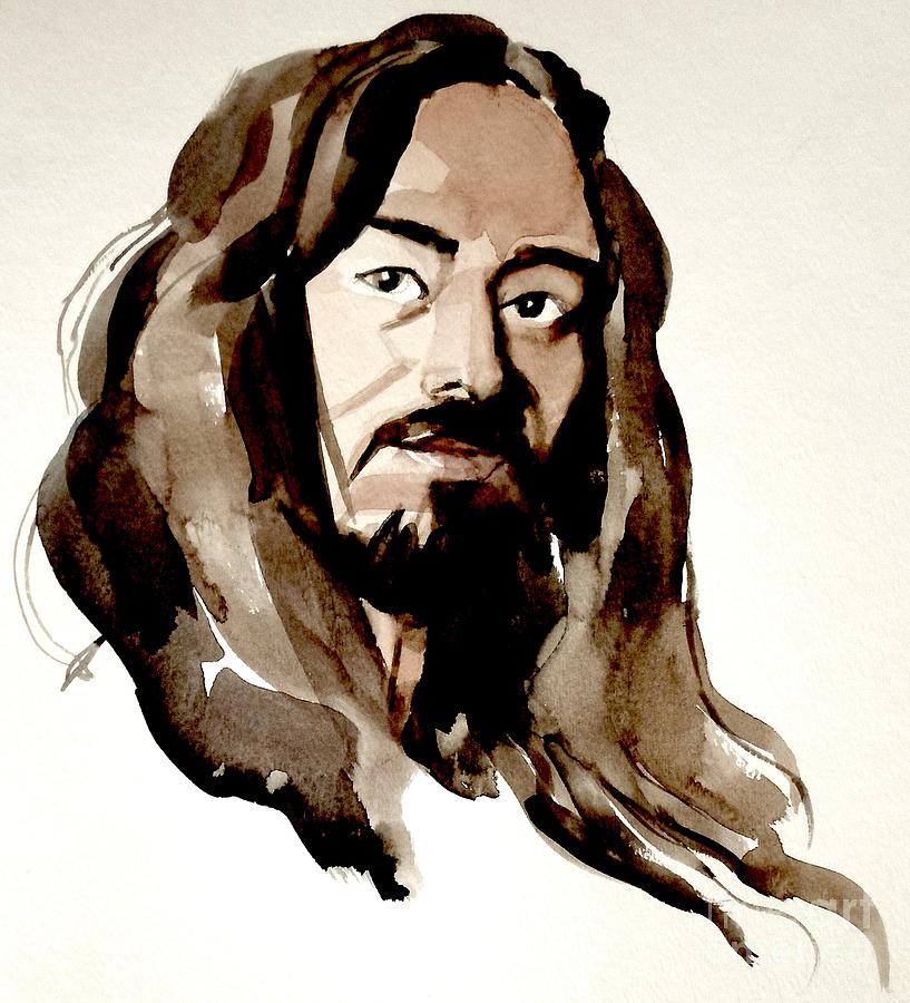 817x900 Watercolor Portrait Of A Man With Long Hair Painting By Greta Corens - Watercolor Hair
