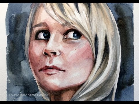 480x360 Watercolor Portrait Sketch Blond Hair Painting By Ch.karron - Watercolor Hair