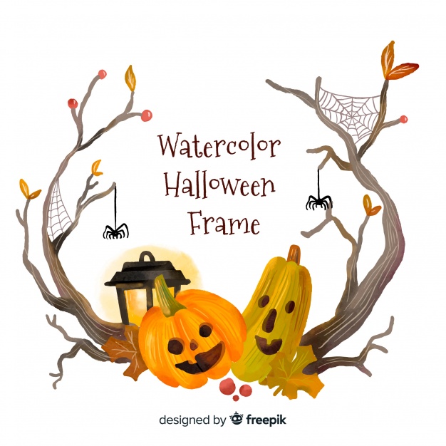 626x626 Lovely Watercolor Halloween Frame Vector Free Download - Watercolor Halloween