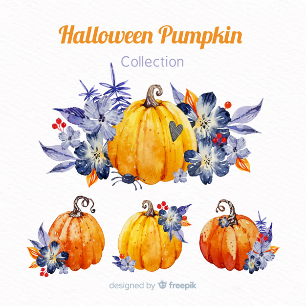 626x626 Lovely Watercolor Halloween Pumpkin Collection Vector Free Download - Watercolor Halloween