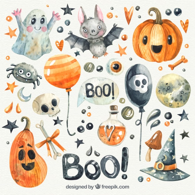 626x626 Nice Watercolor Halloween Collection Vector Free Download - Watercolor Halloween