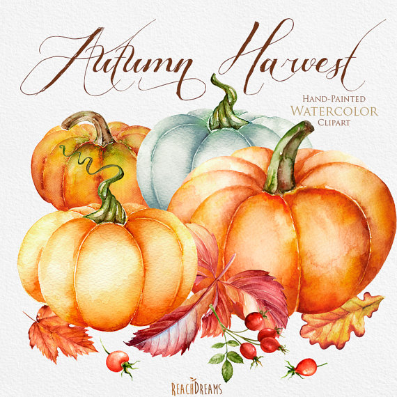 570x570 Pumpkin Watercolor Clipart, Halloween, Autumn, Briar, Yellow - Watercolor Halloween
