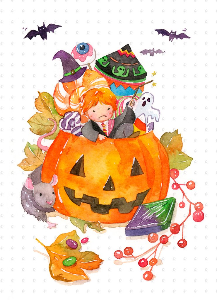 741x1023 Set Of 4 Harry Potter Halloween Special Watercolor Art 5x7 Prints - Watercolor Halloween