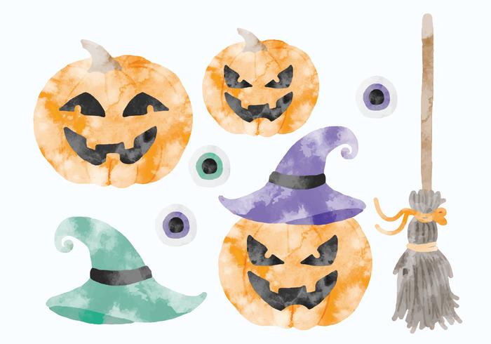 700x490 Vector Set Of Watercolor Halloween Elements - Watercolor Halloween