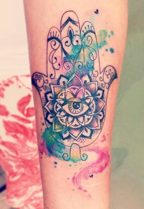 478x695 Awesome Use Of The Watercolor Style. - Watercolor Hamsa Tattoo