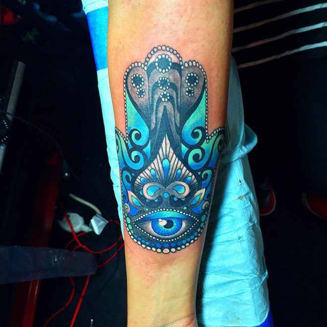 660x660 Pretty Blue Hamsa Forearm Piece Best Tattoo Design Ideas - Watercolor Hamsa Tattoo