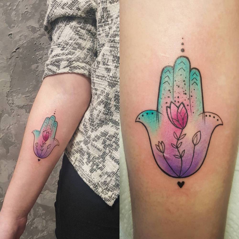 1000x1000 Sketchy Watercolor Style Hamsa Tattoo On The Right - Watercolor Hamsa Tattoo