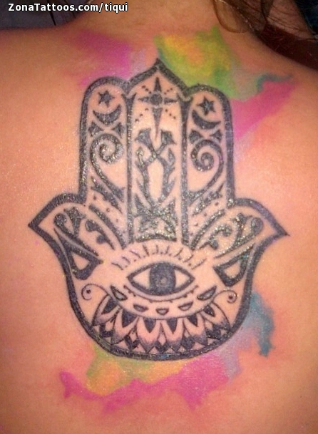446x609 Tattoo Of Hamsa, Watercolor, Back - Watercolor Hamsa Tattoo