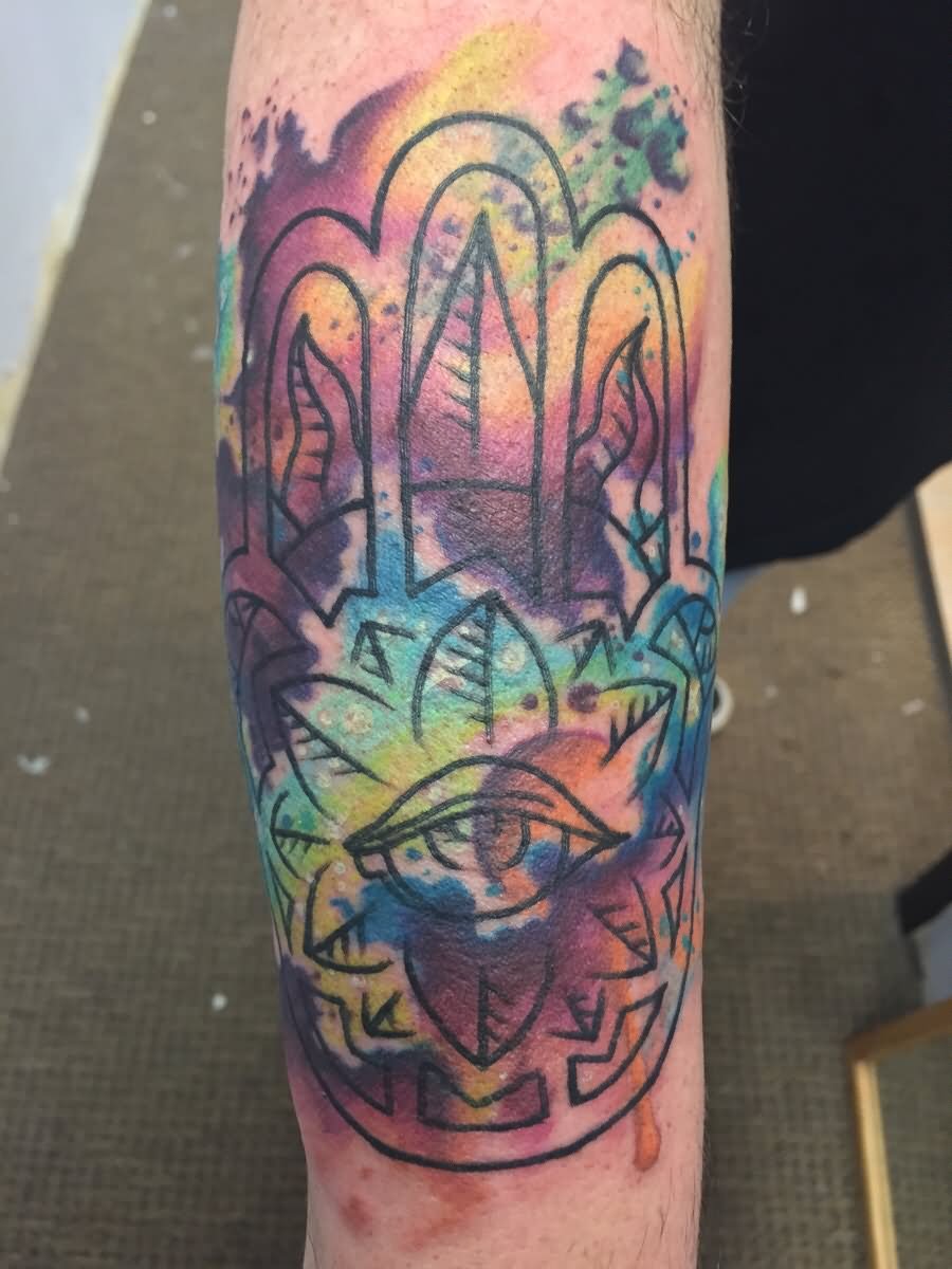 900x1200 Watercolor Hamsa Tattoo Design For Half Sleeve By John P - Watercolor Hamsa Tattoo