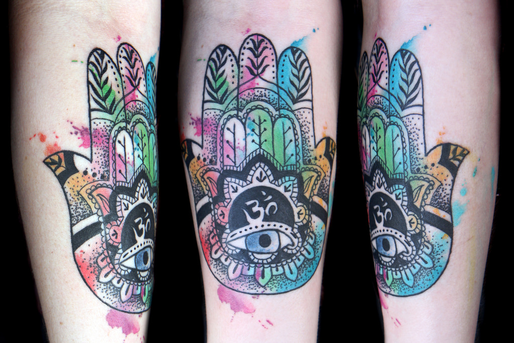 1024x683 Watercolor Hamsa Tattoo Deanna Wardin - Watercolor Hamsa Tattoo