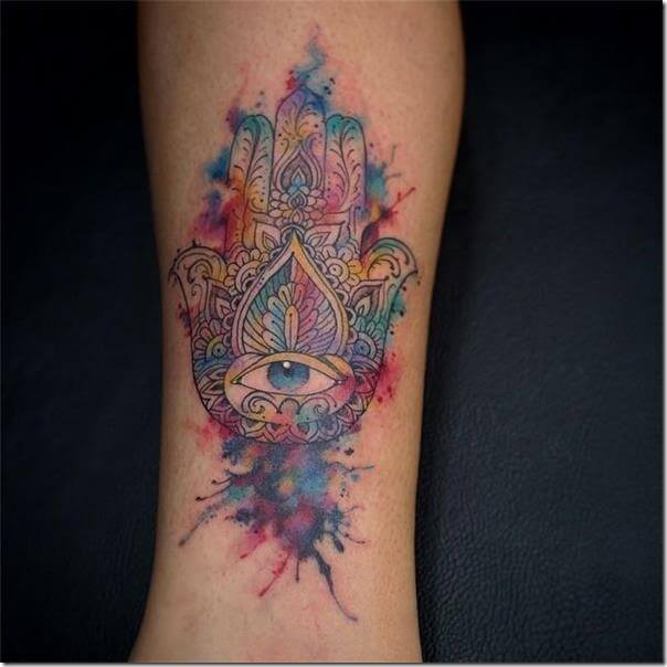 604x604 45 Stunning Hamsa Tattoos Designs To Inspire You Women Tattoo Ideas - Watercolor Hamsa Tattoo