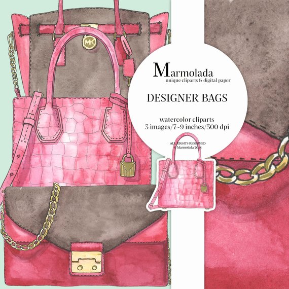 570x570 Designer Bags Clipart Watercolor Clip Art Printable Handbag Etsy - Watercolor Handbag