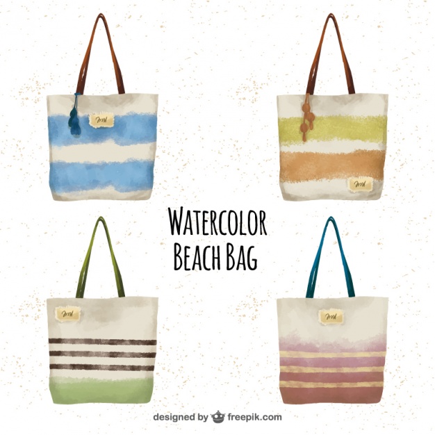 626x626 Watercolor Beach Bag Set Vector Free Download - Watercolor Handbag