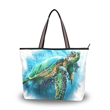 385x385 Tote Top Handle Shoulder Bag Big Sea Turtle - Watercolor Handbag