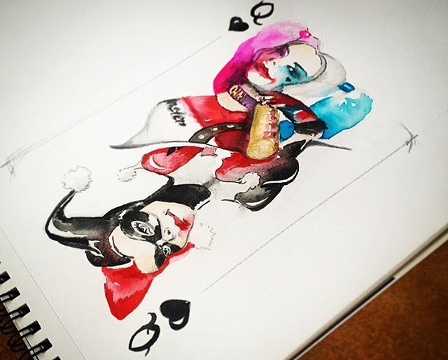 640x514 Harley Quinn Illustration - Watercolor Harley Quinn
