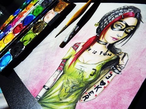 480x360 Harley Quinn Watercolor Time Lapse Painting - Watercolor Harley Quinn