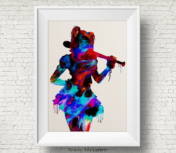 570x497 Harley Quinn Inspired Watercolor Print Art Print Superhero Etsy - Watercolor Harley Quinn