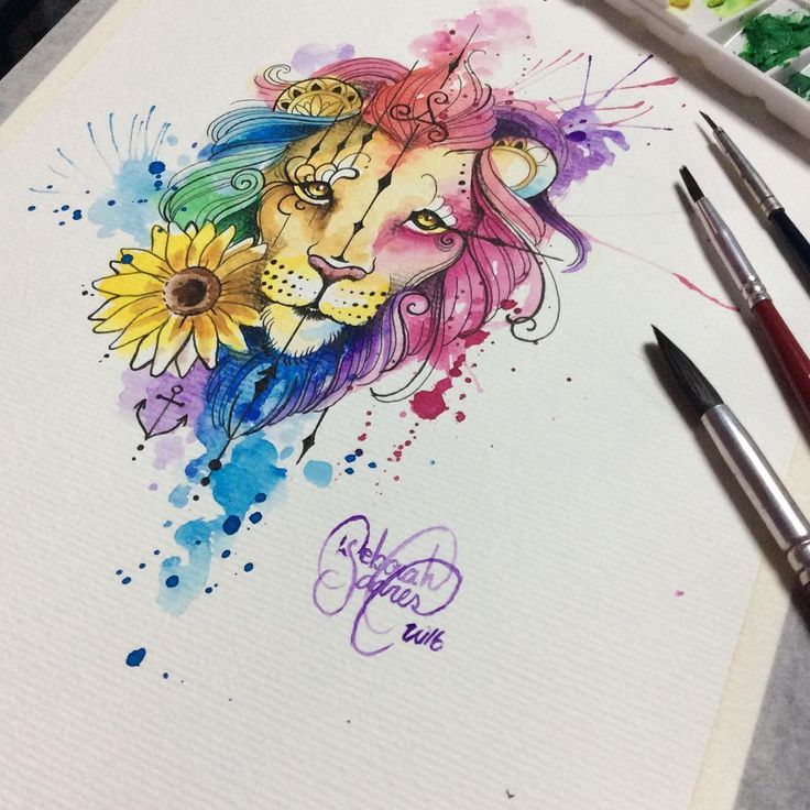 736x736 Watercolor Lion And Sunflower. Instagram Hashtags - Watercolor Hashtags