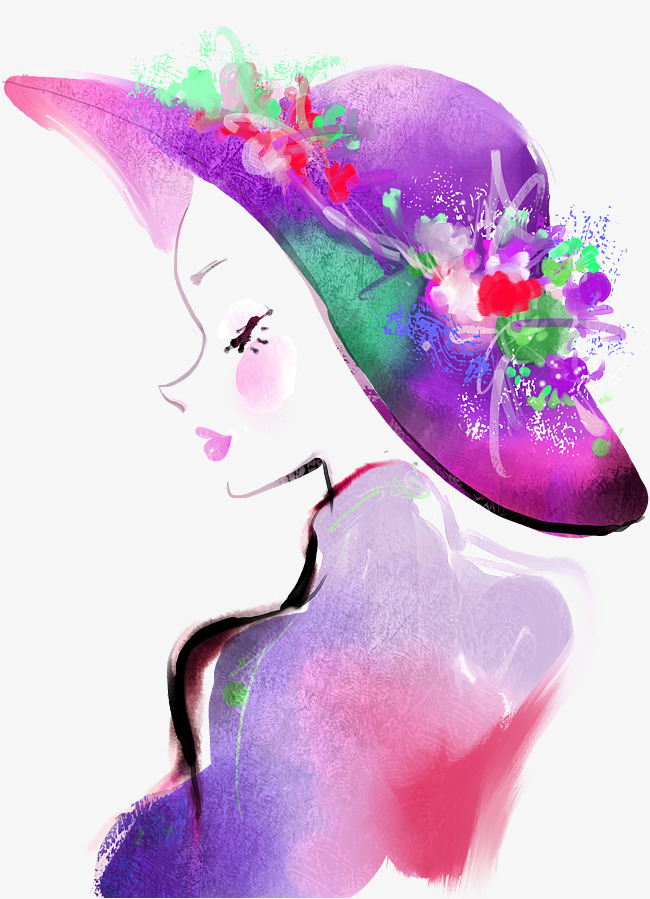 650x899 Ink Watercolor Hat Girl, Watercolor Clipart, Ink, Watercolor Png - Watercolor Hat
