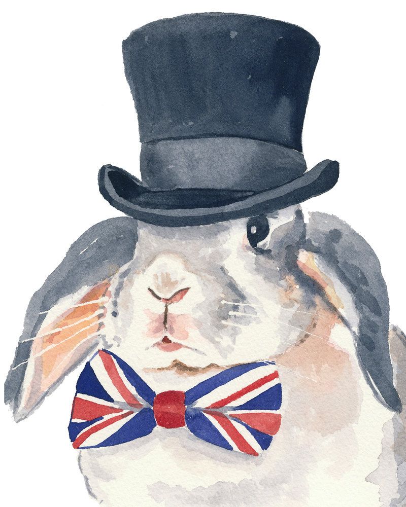 800x1000 Rabbit Watercolor Print, Flop Eared Rabbit, Top Hat, Bow Tie, 8x10 - Watercolor Hat