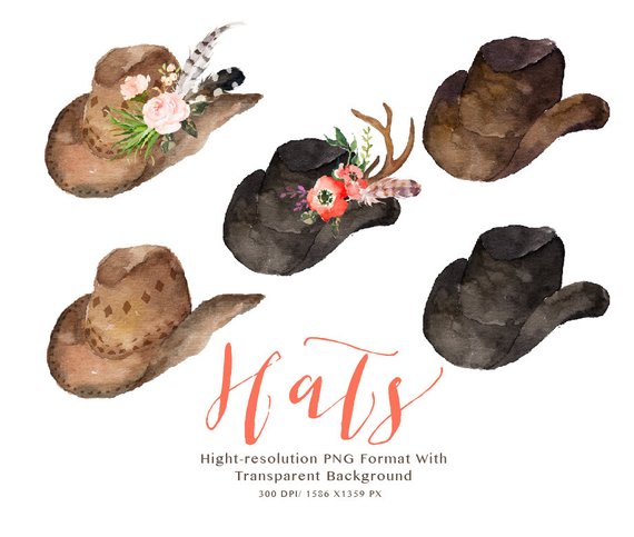 570x483 Watercolor Hat Setweddingclip Art Collectionindividual Png - Watercolor Hat