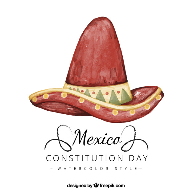 626x626 Constitution Day Background With Mexican Watercolor Hat Stock - Watercolor Hat