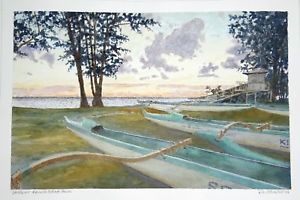 300x200 Original Hawaii Watercolor Painting Dawn @ Kailua Beach Park By - Watercolor Hawaii