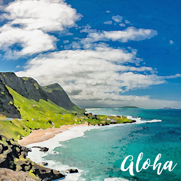 600x600 Scrapbook Customs Left Watercolor Hawaii Coast Paper - Watercolor Hawaii