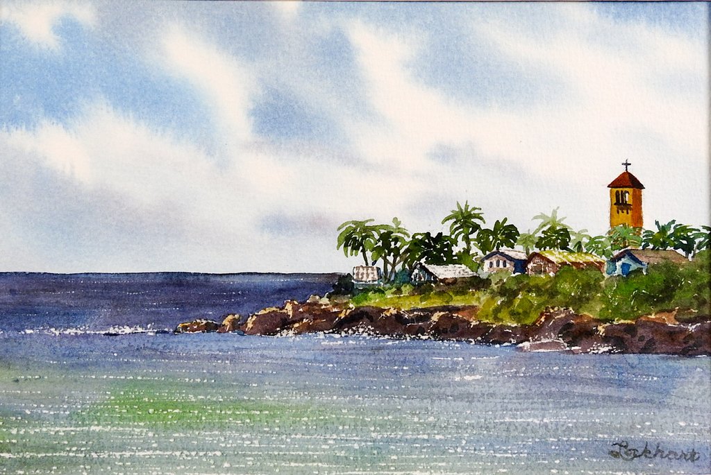 1024x685 Waimea Bay, Haleiwa, Hawaii Watercolor Painting Artifax Antiques - Watercolor Hawaii