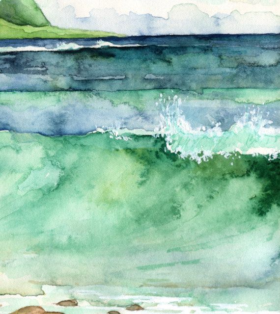 570x640 Watercolor Hawaii Painting Print Titled Green Aguarela - Watercolor Hawaii