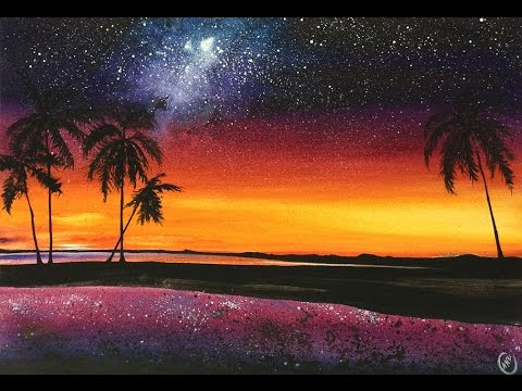 480x360 Watercolor Hawaiian Night Palm Trees Painting Demonstration - Watercolor Hawaii