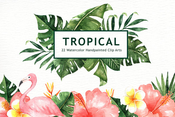 570x382 Tropical Clipart Green Flower - Watercolor Hawaiian Flowers