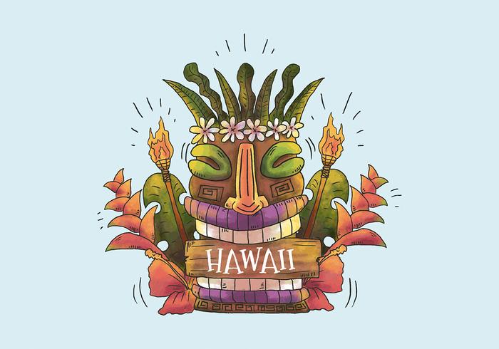 700x490 Watercolor Hawaiian Mask Totem Smiling With Leaves And Tropical - Watercolor Hawaiian Flowers