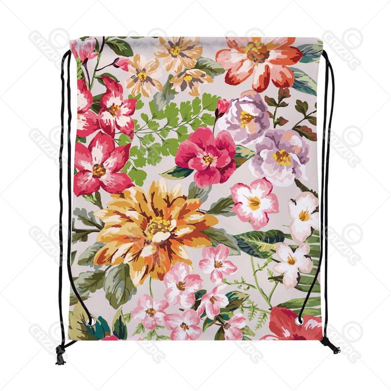800x800 Watercolor Tropical Hawaiian Flowers Print Drawstring Backpack - Watercolor Hawaiian Flowers