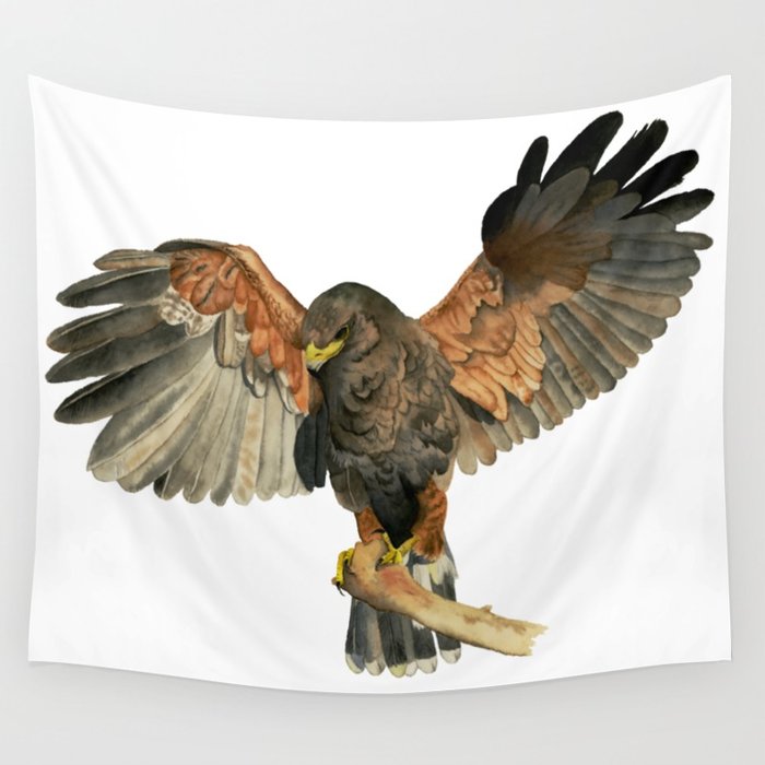 700x700 Hawk Flapping Wings Watercolor Painting Wall Tapestry By Namibear - Watercolor Hawk