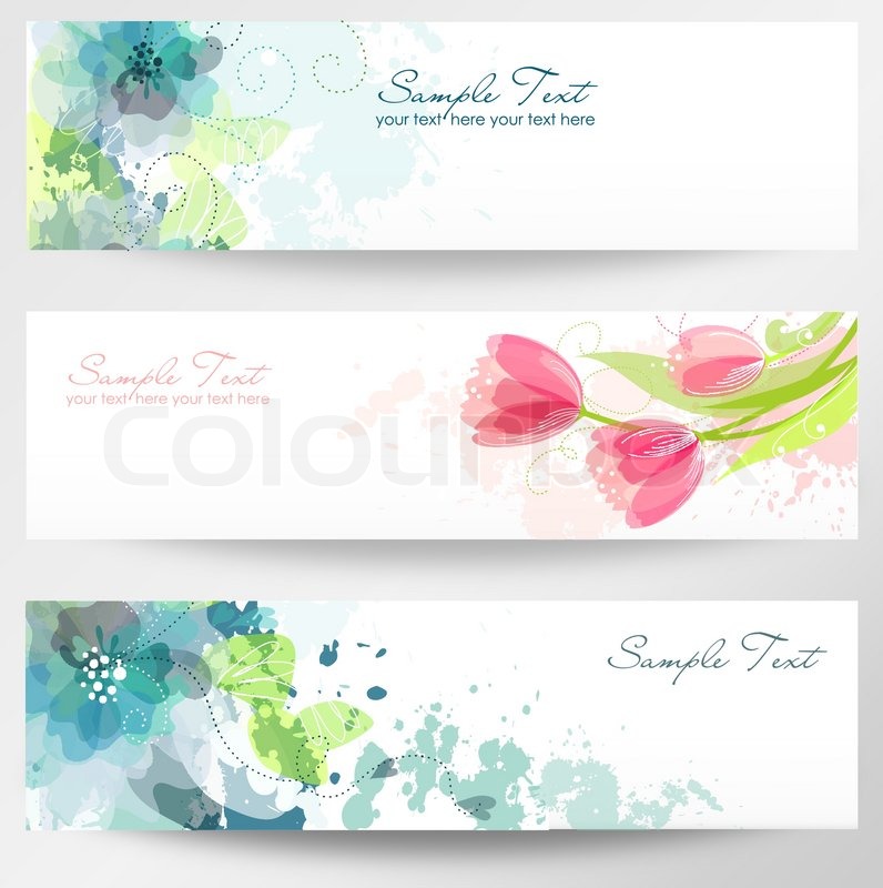 796x800 Set Of Three Banners Beautiful Floral Headers Stock Vector - Watercolor Header