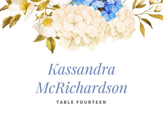 550x389 White Watercolor Floral Header Wedding Place Card - Watercolor Header